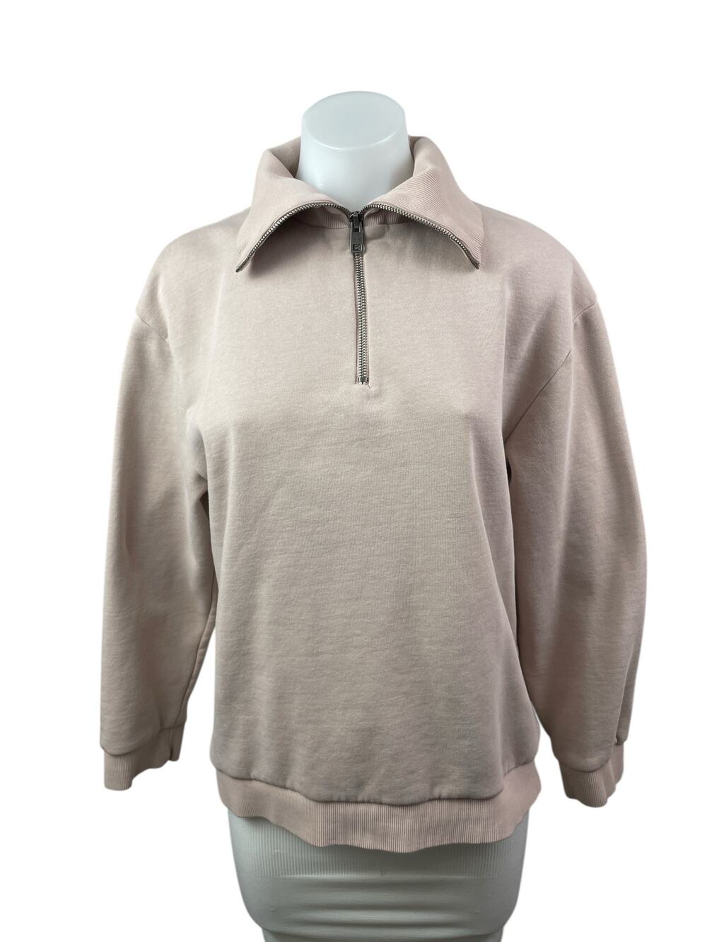 Academy Women's Beige Quarter Zip Collared Long Sleeve Sweatshirt Top Size XS